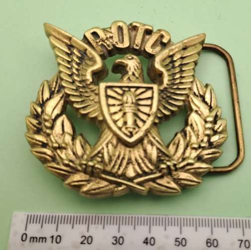 1970's R.O.T.C Reserve Officer Training Corps Eagle Crest Shield Solid Brass Vintage Belt Buckle