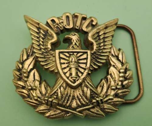 1970's R.O.T.C Reserve Officer Training Corps Eagle Crest Shield Solid Brass Vintage Belt Buckle