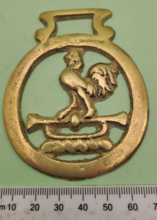 Vintage Horse Brass - Rooster-Cockerel-on trumpet 86mm x 68mm