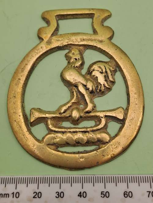 Vintage Horse Brass - Rooster-Cockerel-on trumpet 86mm x 68mm
