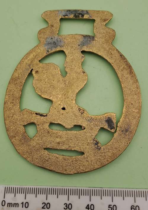 Vintage Horse Brass - Rooster-Cockerel-on trumpet 86mm x 68mm