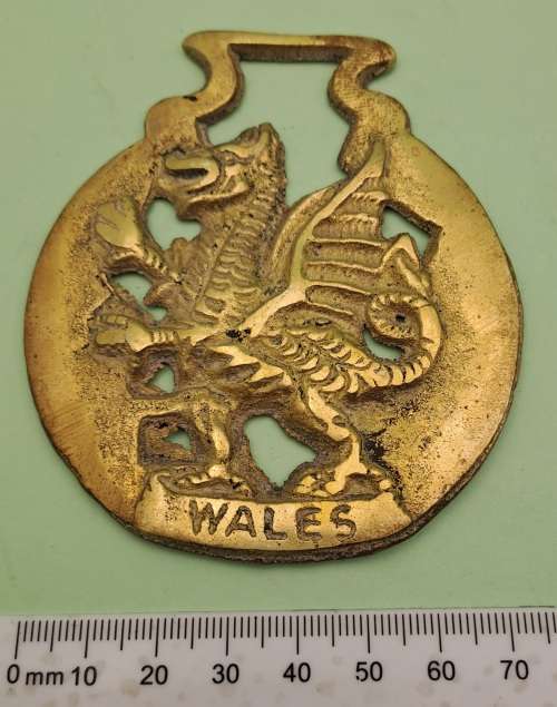 Vintage Horse Brass Wales Welsh Dragon 78x86mm