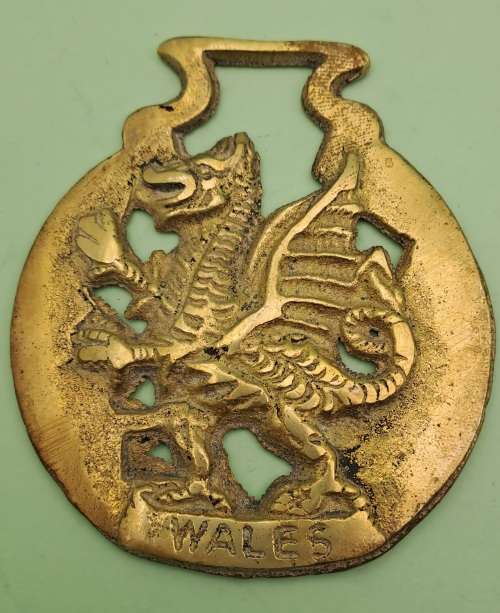 Vintage Horse Brass Wales Welsh Dragon 78x86mm