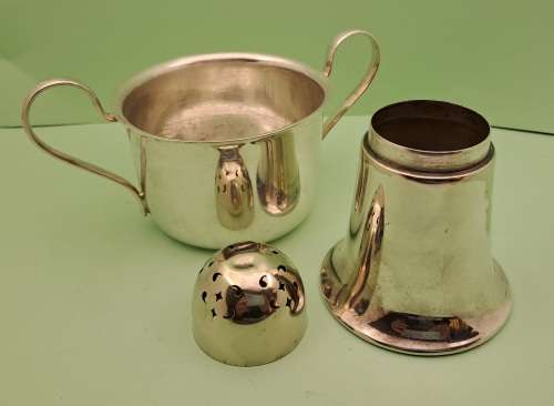 Vintage Silver plated Barbers soap cup and powder holder
