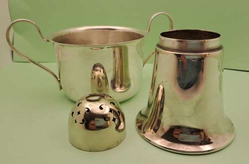 Vintage Silver plated Barbers soap cup and powder holder