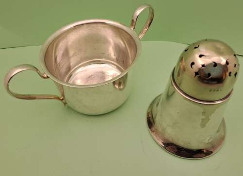 Vintage Silver plated Barbers soap cup and powder holder