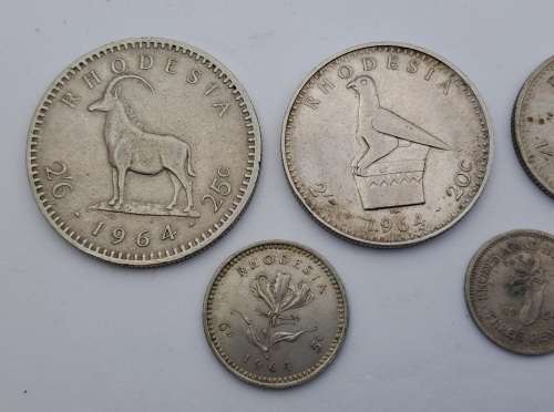 1964 Rhodesia coins 25c(2½ Shillings ),20c( 2 Shillings),10c(1 shilling)sixpence and 3 pence