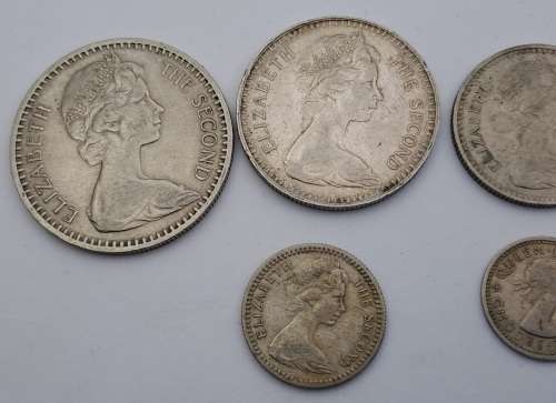 1964 Rhodesia coins 25c(2½ Shillings ),20c( 2 Shillings),10c(1 shilling)sixpence and 3 pence