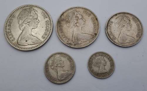 1964 Rhodesia coins 25c(2½ Shillings ),20c( 2 Shillings),10c(1 shilling)sixpence and 3 pence