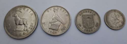 1964 Rhodesia coins 25c(2½ Shillings ),20c( 2 Shillings),10c(1 shilling)and sixpence
