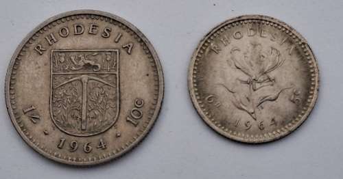 1964 Rhodesia coins 25c(2½ Shillings ),20c( 2 Shillings),10c(1 shilling)and sixpence