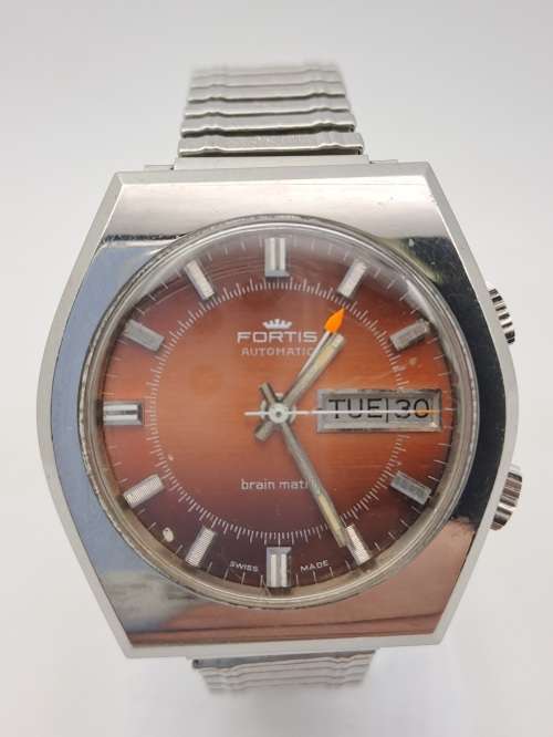Rare Vintage FORTIS Automatic Brain Matic alarm  Mens watch- working