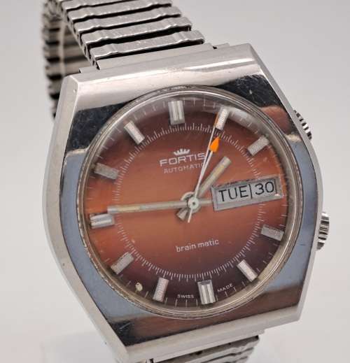 Rare Vintage FORTIS Automatic Brain Matic alarm  Mens watch- working