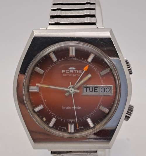 Rare Vintage FORTIS Automatic Brain Matic alarm  Mens watch- working