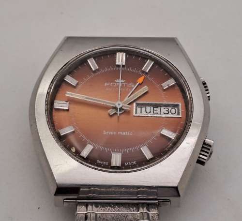 Rare Vintage FORTIS Automatic Brain Matic alarm  Mens watch- working