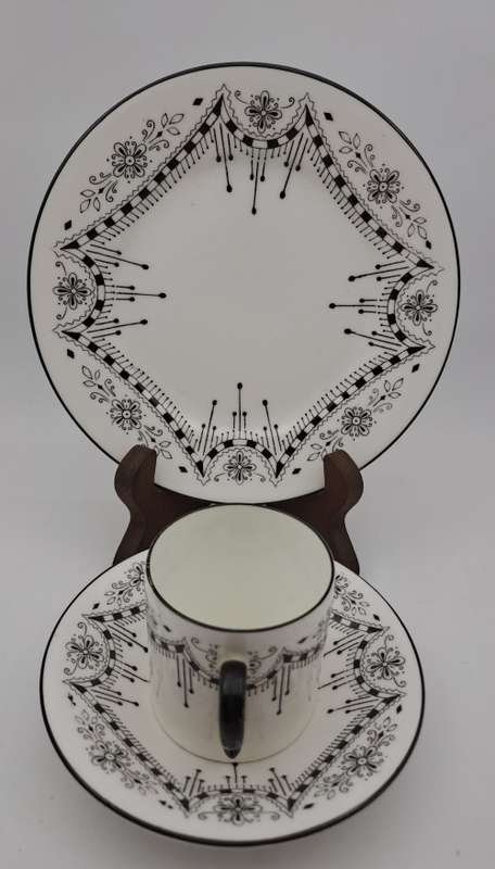 Vintage Shelley Art Deco China Demitasse Cup with saucer and side plate Rd 674953 - England