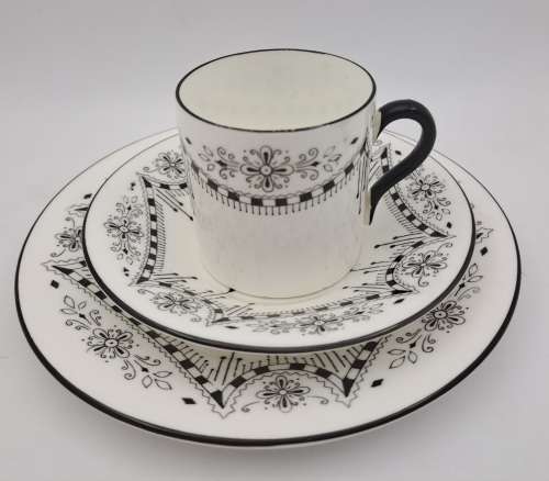 Vintage Shelley Art Deco China Demitasse Cup with saucer and side plate Rd 674953 - England