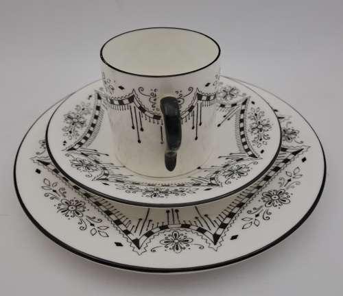 Vintage Shelley Art Deco China Demitasse Cup with saucer and side plate Rd 674953 - England