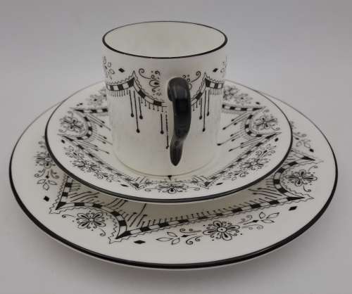 Vintage Shelley Art Deco China Demitasse Cup with saucer and side plate Rd 674953 - England