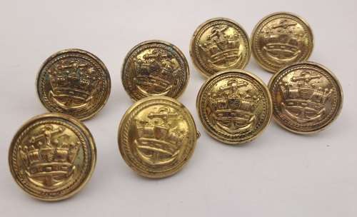 8 Vintage British Merchant Navy Tunic Buttons 23mm