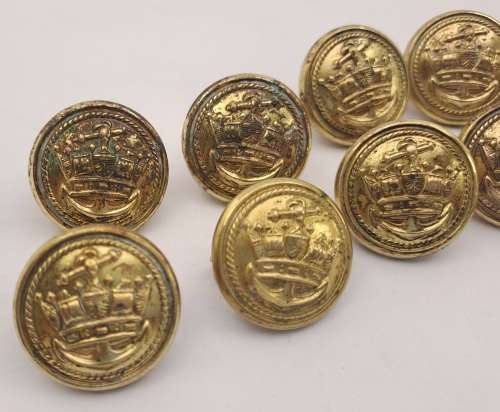 8 Vintage British Merchant Navy Tunic Buttons 23mm