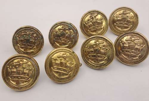8 Vintage British Merchant Navy Tunic Buttons 23mm