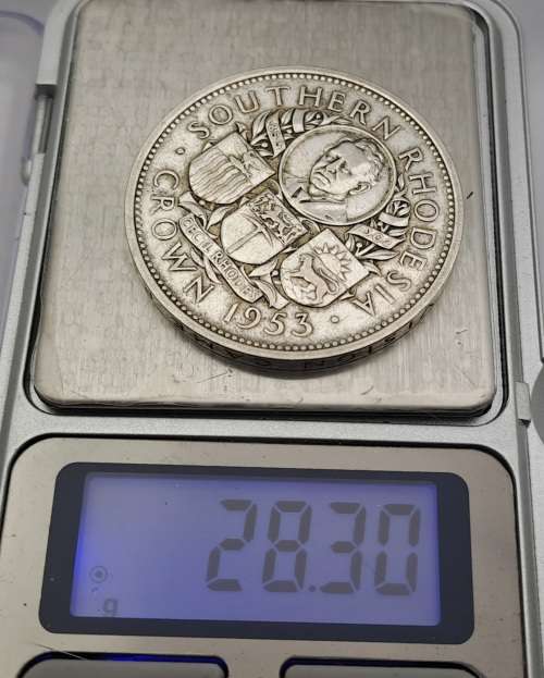 1953  Southern Rhodesia (SILVER .500) 1 Crown - Elizabeth II Cecil Rhodes(Circulated)