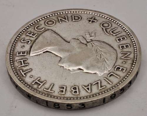 1953  Southern Rhodesia (SILVER .500) 1 Crown - Elizabeth II Cecil Rhodes(Circulated)