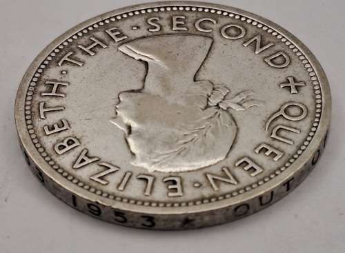 1953  Southern Rhodesia (SILVER .500) 1 Crown - Elizabeth II Cecil Rhodes(Circulated)