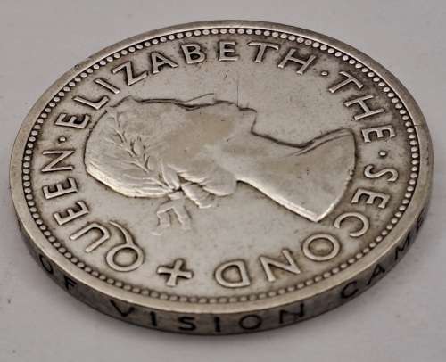 1953  Southern Rhodesia (SILVER .500) 1 Crown - Elizabeth II Cecil Rhodes(Circulated)