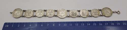 Vintage South Africa  SILVER Coin Bracelet (1952-1954 - 6 x Tickey`s and 3 x Six pence)20,84 Gram
