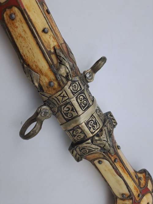 Antique Dagger with metal and Bone Sheath -Maker stamp Unidentified -Could be from Yemen