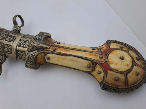 Antique Dagger with metal and Bone Sheath -Maker stamp Unidentified -Could be from Yemen