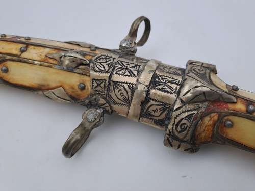 Antique Dagger with metal and Bone Sheath -Maker stamp Unidentified -Could be from Yemen