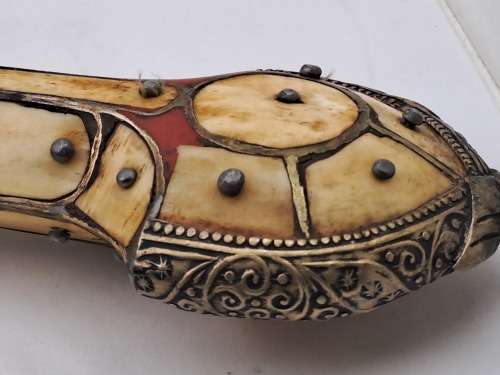 Antique Dagger with metal and Bone Sheath -Maker stamp Unidentified -Could be from Yemen