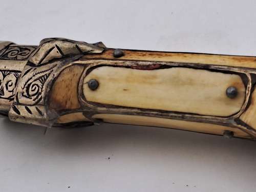 Antique Dagger with metal and Bone Sheath -Maker stamp Unidentified -Could be from Yemen