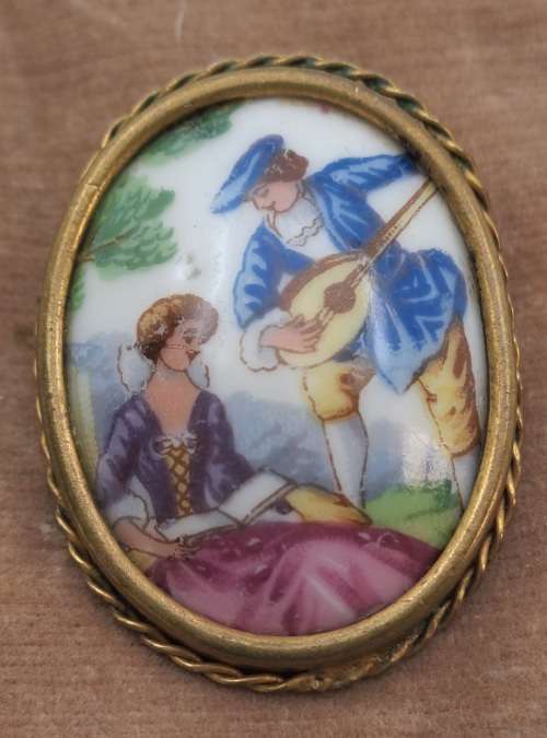 Vintage Porcelain LIMOGES Brooch Made in France -30x40mm