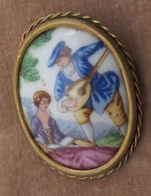 Vintage Porcelain LIMOGES Brooch Made in France -30x40mm