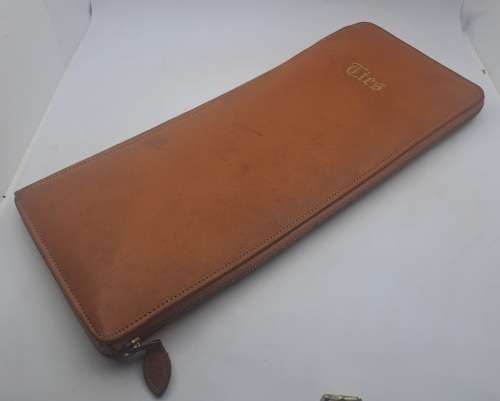 Vintage slim Leather Tie Travel case 152mmx355mmx20mm