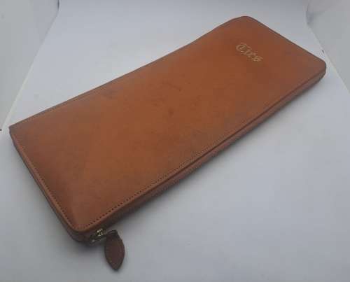 Vintage slim Leather Tie Travel case 152mmx355mmx20mm