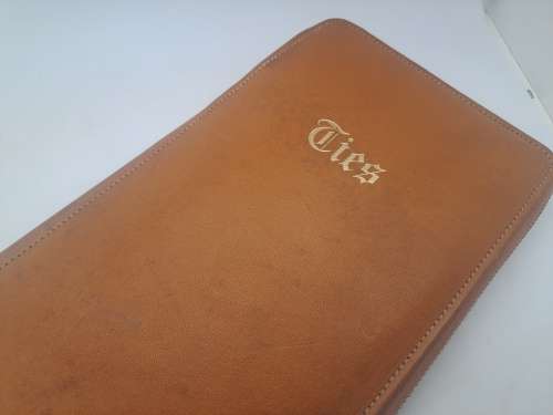 Vintage slim Leather Tie Travel case 152mmx355mmx20mm