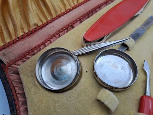 Antique Vanity set in Case -Made in Sheffield England 250mmx357mmx46mm
