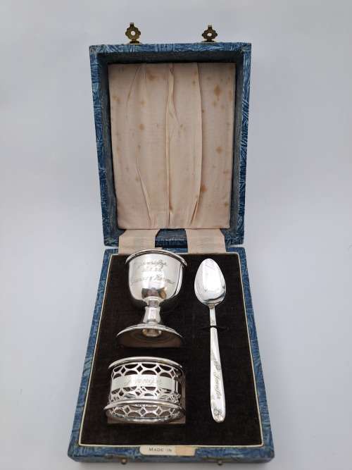 Vintage 1950's Boxed Silver-Plate Christening set (engraved Jennifer)