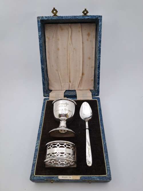 Vintage 1950's Boxed Silver-Plate Christening set (engraved Jennifer)