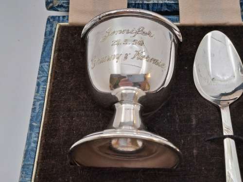 Vintage 1950's Boxed Silver-Plate Christening set (engraved Jennifer)