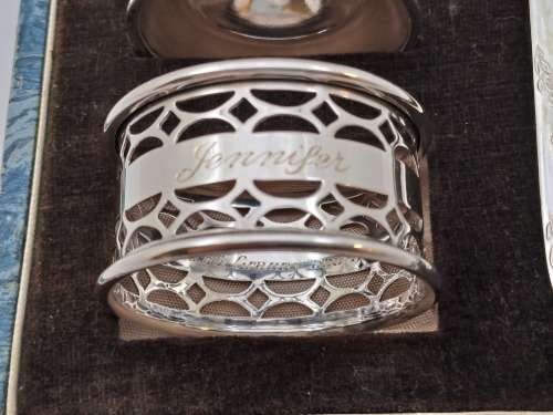 Vintage 1950's Boxed Silver-Plate Christening set (engraved Jennifer)