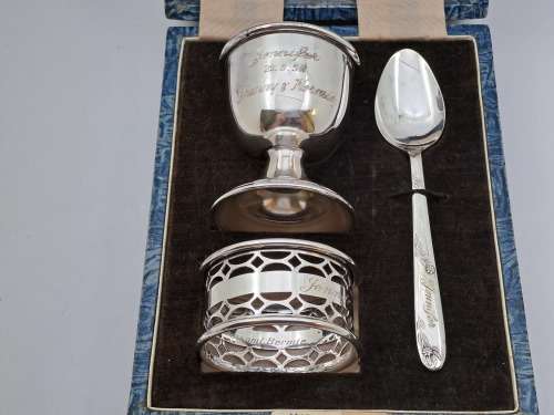 Vintage 1950's Boxed Silver-Plate Christening set (engraved Jennifer)