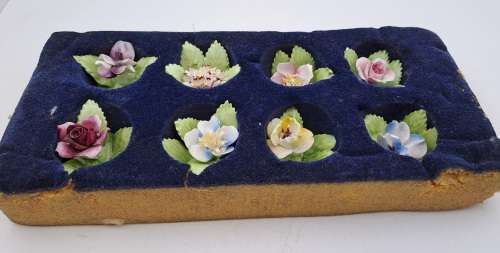 8 Vintage ROYAL ADDERLEY FLORAL bone china porcelain Name card Holders(1 was repaired)in Cigar box