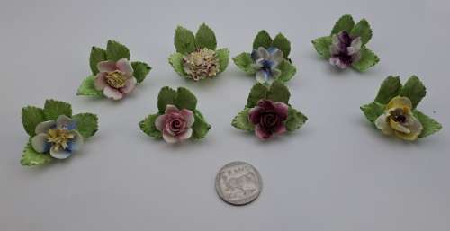 8 Vintage ROYAL ADDERLEY FLORAL bone china porcelain Name card Holders(1 was repaired)in Cigar box