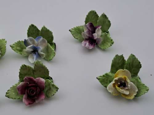 8 Vintage ROYAL ADDERLEY FLORAL bone china porcelain Name card Holders(1 was repaired)in Cigar box